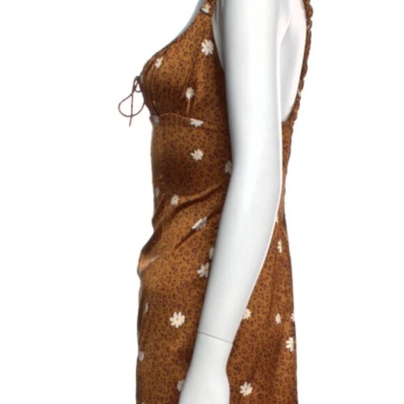 For Love and Lemons Tawney Caramel Mini Dress Cheetah/Daisies XS $180 - Picture 7 of 10